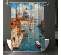 Cortina de Ducha Venecia, Cortinas de Baño Poliester Lavable, Cortina Ducha 240x200 cm, Cortinas de Baño Secado Rápido, Shower Curtain Impermeable para Decoración de Bañera, Ciudad del Agua D-4170