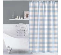 Cortina de ducha Vichy azul y blanco, estilo preppy, decoración de casa de campo, tela de baño costera, 213 x 182 cm (largo x alto), accesorio de baño rústico vintage chic