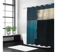 Cortina de Ducha W200 x L220 cm Geometría, Cortinas de Baño Lavable, Dobladillo Ponderado, con Ojales y 12 Ganchos, Cortina Ducha Patrón de Azul Marino, para Baño Familiar, Hotel, L#643