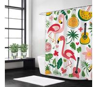 Cortina de Ducha W200 x L220 cm Rojo, Cortinas de Baño Lavable, Dobladillo Ponderado, con Ojales y 12 Ganchos, Cortina Ducha Fácil de Cuidar, Patrón de Amarillo, para Baño Familiar y Hotel, L#207