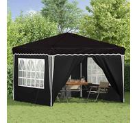 Cortina de fiesta Pop-Up 288 x 288 x 245 cm negro Oxford | Tejido Oxford impermeable, estructura de acero barnizado en polvo, altura ajustable 3 niveles, 4 cuerdas y 8 piquetas