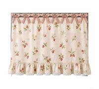 Cortina de horno de estilo rústico de 77,5 cm con ribete de encaje floral | Tela de poliéster, 9 lazos de cinta, se adapta a la mayoría de asas, 77,5 x 55 cm, lavado manual, decoración rústica de