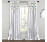 Cortina de lino con borlas y pompones estilo bohemio de Lush Decor (panel individual), 213 cm de largo x 132 cm de ancho, color aguamarina y alfi