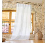 Cortina de lino natural con efecto mariposa - Cortinas de gran ancho 140 x altura ajustable 270 cm en 100% lino lavado [cortinas y cortinas interiores] (blanco tiza)