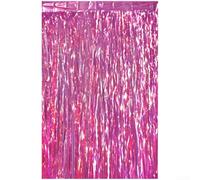 Cortina de lluvia, colorido hilo dorado degradado, decoración de fiesta para boda, cumpleaños, telón de fondo de aluminio para cabina de fotos brillante (1 x 1 m, rojo rosa)