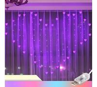 Cortina de Luces con Forma de Corazón, 124 Led, 2 M X 1,5 M, con Puerto Usb para Fiestas, Dormitorios Y Bodas./Púrpura/3 cm