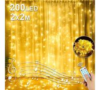 Cortina de luces de 2 m x 2 m - 200LED USB cadena de luces cortina IP44 resistente al agua con 8 modos de luz y temporizador, cortina de luz interior decoración para fiestas, Navidad, boda