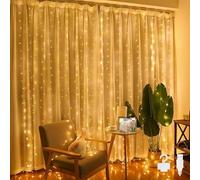 Cortina de Luces de Hada,Cortina de Luz Interior Exterior 2x2m Luces de Hada Interior 200 LEDs IP65 Impermeable cortina de luces de hada con 10 Ganchos para el Día de San Valentín(Blanco Cálido)