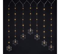 Cortina de luces LED con forma de copo de nieve, 120 x 70 cm, 47 ledes, luz blanca cálida, para decoración de ventanas