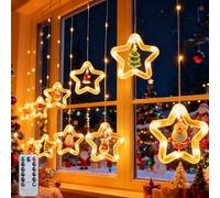 Cortina de Luces Navidad, 100 LED Estrellas Guirnaldas Luces con Mando a Distancia, 8 Modos Guirnalda Luz Impermeable, Alimentación por USB Decoración Navidad para Ventana Dormitorio Salón Fiestas