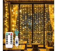 Cortina de luz 2x2m 200 LEDs Luz de Cortina, Alimentadas por USB, Luces de Hadas Ventana Interior con 8 Modos de Control Remoto, para la Decoración al aire Libre y de Interior de Navidad Boda Fiesta