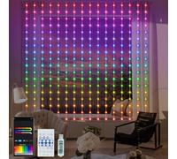 Cortina de luz inteligente RGB 5050 con chip integrado, 2,4 m x 1,8 m, control remoto y control por aplicación, cortina de luces de hadas para interiores, para fondo, terraza, dormitorio