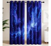 Cortina de nebulosa degradada para dormitorio, cortinas opacas con ojales para oscurecer la habitación, color azul oscuro, bloqueo de luz mística, tratamientos de ventana para sala de estar, 90