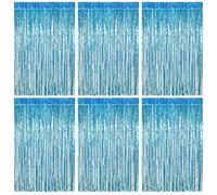Cortina de Oropel Azul Claro,Metálica Foil Fringe Cortinas Flecos,6Piezas Brillante Metálico Cortina Cumpleaños,Aluminio Lamina Cortinas Dorada Fiesta Puerta Ventanas Decoración(1m*2m)