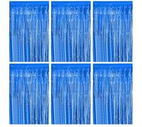 Cortina de Oropel Azul,Metálica Foil Fringe Cortinas Flecos,6Piezas Brillante Metálico Cortina Cumpleaños,Aluminio Lamina Cortinas Dorada Fiesta Puerta Ventanas Decoración(1m*2m)