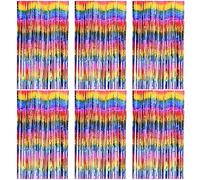 Cortina de Oropel De Color,Metálica Foil Fringe Cortinas Flecos,6Piezas Brillante Metálico Cortina Cumpleaños,Aluminio Lamina Cortinas Dorada Fiesta Puerta Ventanas Decoración(1m*2m)