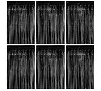 Cortina de Oropel Negro,Metálica Foil Fringe Cortinas Flecos,6Piezas Brillante Metálico Cortina Cumpleaños,Aluminio Lamina Cortinas Dorada Fiesta Puerta Ventanas Decoración(1m*2m)