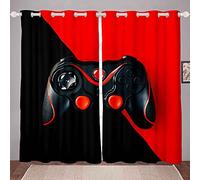 Cortina de para habitación de niños, Color Rojo y Negro, para Consola de Juegos, Videojuego de Video, Cortina para Ventana Moderno de Gamer, 66 x 90