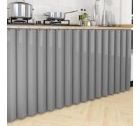 Cortina de privacidad plegable para estantes, a prueba de polvo, sin puertas, cortinas cortas de cocina con rieles deslizantes, color gris, 80 cm x 50 cm, para fregadero debajo del mostrador