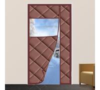 Cortina De Puerta Con Aislamiento Térmico Magnético Con Ventana, Puerta Mosquitera De Apertura Lateral, Cortina De Puerta Antilluvia Y Nieve Con Cierre Magnético De Algodón(Brown,W90*H210)