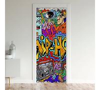 Cortina de Puerta con decoración de Hip Hop para privacidad de Puerta, 86 x 203 cm, Estilo Graffiti Hippie, Cortina para Puerta de Armario, Dormitorio, Graffiti, gráfico de Cultura callejera, Arte gr