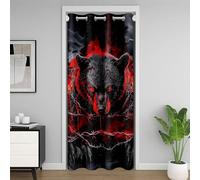 Cortina de puerta con impresión de oso para jóvenes y adultos, cadena de animales salvajes rústicos, árboles naturales, armario, cortina de puerta, 106 x 203 cm, patrón de llama roja de fuego negro