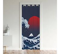 Cortina de puerta de onda japonesa para puerta, 86 x 203 cm, tratamiento de ventana de puesta de sol, decoración del hogar, olas de mar, cubierta de cortina divisora de habitación, cubierta de cortin