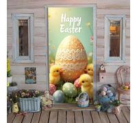 Cortina de puerta de Pascua con estampado de huevos de Pascua que son como la primavera soplando en tu cara, creando un ambiente familiar cálido y cómodo y llenando cada esquina de festividades (C