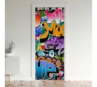 Cortina de Puerta Estilo Graffiti Hippie para privacidad de Puerta, 86 x 203 cm, decoración Hip Hop, Cubierta de Puerta de Armario, Cortina para Dormitorio, Grafiti, Cultura callejera, Arte Grunge, 3