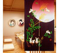 Cortina de puerta japonesa LIGICKY Noren con bonito conejo bajo la luna, decoraci n roja, 84 x 149 cm
