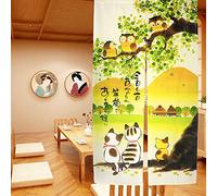 Cortina de puerta japonesa Noren para decoración del hogar, de LIGICKY, tela poliéster, Búhos y Gatos, 33.5”x 59”