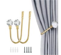 Cortina de sujeción, 2 ganchos de cortina montados en la pared con bola de cristal transparente, moderno metal decorativo para ventana, cortina de cortina con tornillos (dorado)