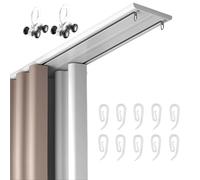 Cortina de techo de aluminio doble silenciosa con polea y gancho, barra de cortina oculta resistente para sala de estar, 260 cm, color champán