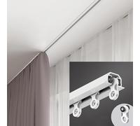 Cortina de techo silenciosa Binario de 1,8 m, soporte de metal blanco, ideal para cocina, ducha, fácil instalación, sistema deslizante suave, diseño de barra única para espacios modernos