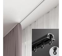 Cortina de techo silenciosa de 1,9 m, sistema de riel único para cocina, ducha, soporte de metal, color negro, fácil de instalar, ahorra espacio, solución de decoración del hogar