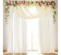 Cortina de Tela de Arco de Boda, Color Marfil, 3 Paneles, 6 Yardas, Cortina de telón de Fondo Transparente, Tela de Gasa para Fiestas, Ceremonias, escenarios, recepciones
