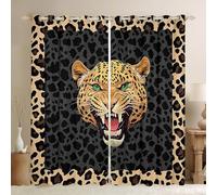 Cortina de ventana con estampado de leopardo, guepardo africano tropical salvaje ventana cortinas para niñas niños, negro y marrón patrón de piel de animal cortinas de tratamiento de ventana para sala