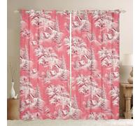 Cortina de ventana de Feliz Navidad, cortinas de impresión de pinos rosas de acuarela para niñas y niños, casa rústica de dibujos animados de Navidad, cortinas de tratamiento de ventanas para oficina