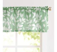 Cortina de ventana Treatmentex con cenefa de 38 cm, estampado de hojas, para cocina, verde y blanco, 132 cm, 1 panel