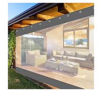 Cortina de visualización de plástico PVC resistente al agua, transparente, resistente a la intemperie, ojales de metal de 0,5 mm, para terraza, balcón, exterior, color gris transparente, duradera y de