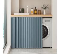 Cortina deslizante impermeable para armario con riel, pantalla autoadhesiva para estante de cocina, azul, 50 cm de ancho x 110 cm de alto, elegante solución de almacenamiento para estantes y armarios