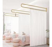 Cortina divisora de habitación en forma de U, pantalla de protección de transmisión de luz para salones de belleza y probadores, barra de metal montada en la pared