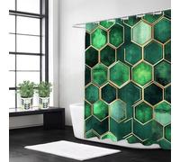 Cortina Ducha 150x200 Verde Cortinas de Baño, Poliester Lavable, Impermeable Shower Curtain Secado Rápido con 12 x Ganchos, para Bañera y Ducha, Geometría, y13l