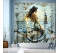 Cortina Ducha 180x180 cm,Cortina de Ducha Originales,Cortinas de Baño Modernas con 12 x Ganchos,Cortina Bañera con Dobladillo Ponderado,Sirena