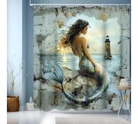 Cortina Ducha 180x200 cm,Cortina de Ducha Originales,Cortinas de Baño Modernas con 12 x Ganchos,Cortina Bañera con Dobladillo Ponderado,Sirena