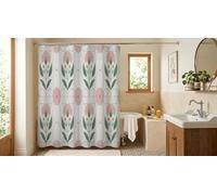 Cortina Ducha con Dobladillo Pesado,Impermeable y Antimoho,Cortina de Baño Lavable a Máquina con 8 Ganchos,120 x 180 cm,Accesorios de Baño Modernos,Flores geométricas Rosas y Verdes