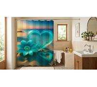 Cortina Ducha con Dobladillo Pesado,Impermeable y Antimoho,Cortina de Baño Lavable a Máquina con 8 Ganchos,120 x 180 cm,Accesorios de Baño Modernos,Corazón de Flores Verdes de Playa