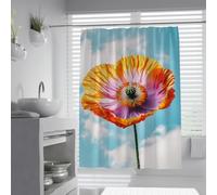 Cortina Ducha Gran Amapola W100xL180cm Azul Cielo antimoho Repelente Agua Lavable poliéster Cortina baño para bañera hogar Hotel con Gancho