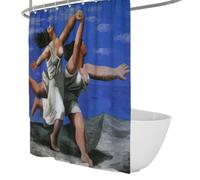 Cortina Ducha Ocean Cliff con Ganchos Siluetas dinámicas Figuras Olas Azules y Cielo Decoración del baño Arte costero Cortina baño poliéster W180xL180 cm