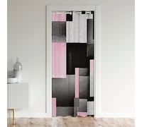 Cortina geométrica para puerta de privacidad de 86 x 203 cm, 1 panel de cuadros rosa, gris, negro, 30% a 50% de oscurecimiento de la habitación, cortina moderna abstracta para puerta de armario, cort